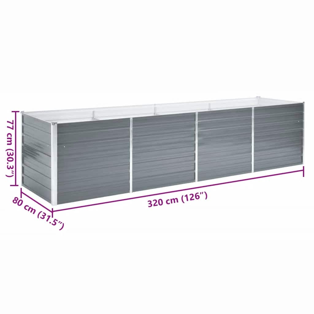 Garden Raised Bed Galvanised Steel 320x80x77 cm Grey