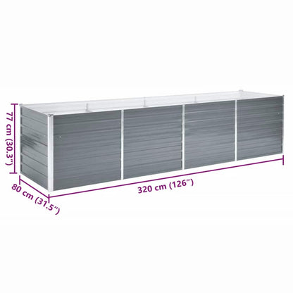 Garden Raised Bed Galvanised Steel 320x80x77 cm Grey