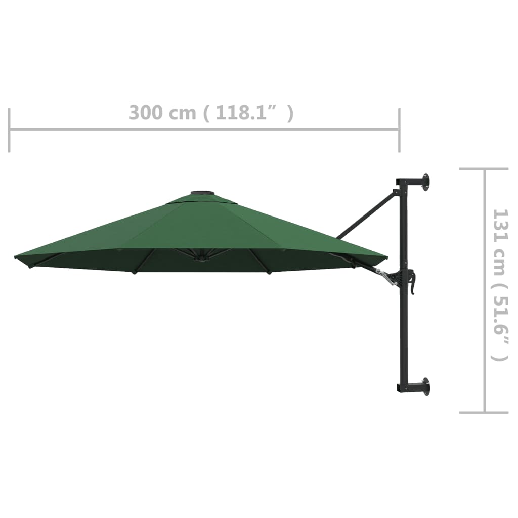 Wall-Mounted Garden Parasol with Metal Pole 300 cm Green