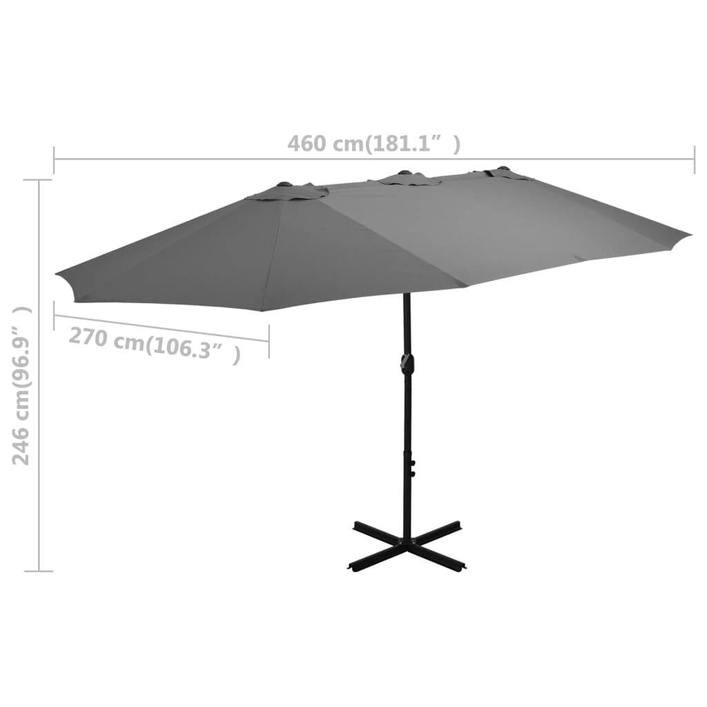 Garden Parasol with Aluminium Pole 460x270 cm Anthracite