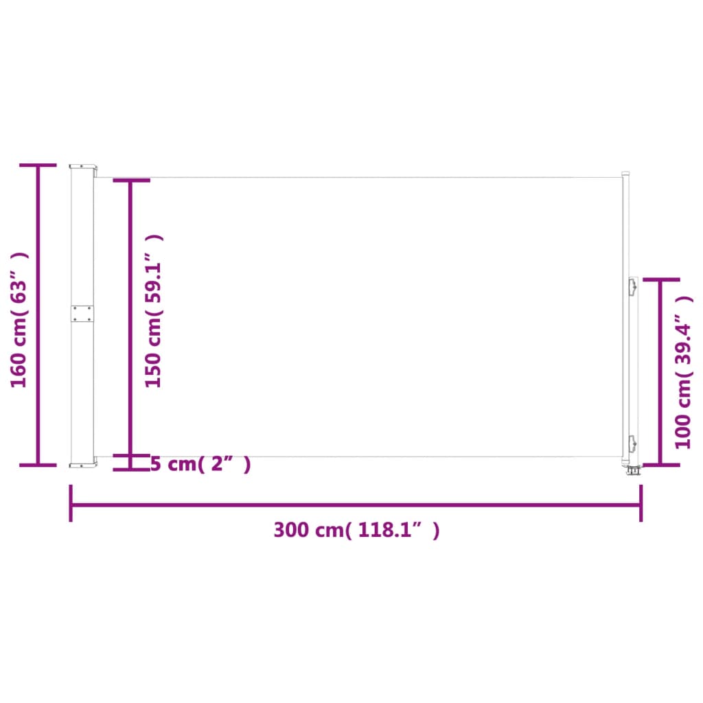 Patio Retractable Side Awning 160 x 300 cm Grey