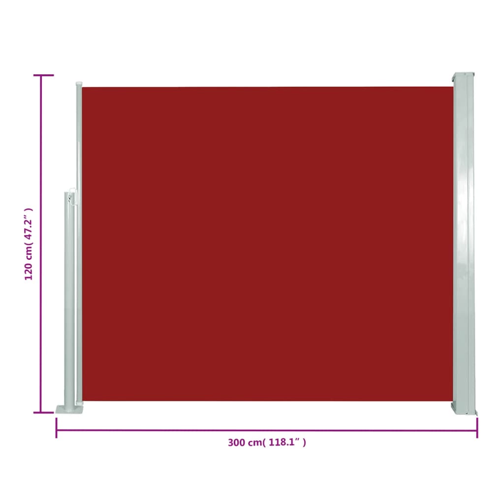 Retractable Side Awning 120 x 300 cm Red