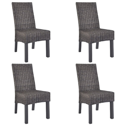 Dining Chairs 4 pcs Brown Kubu Rattan and Mango Wood