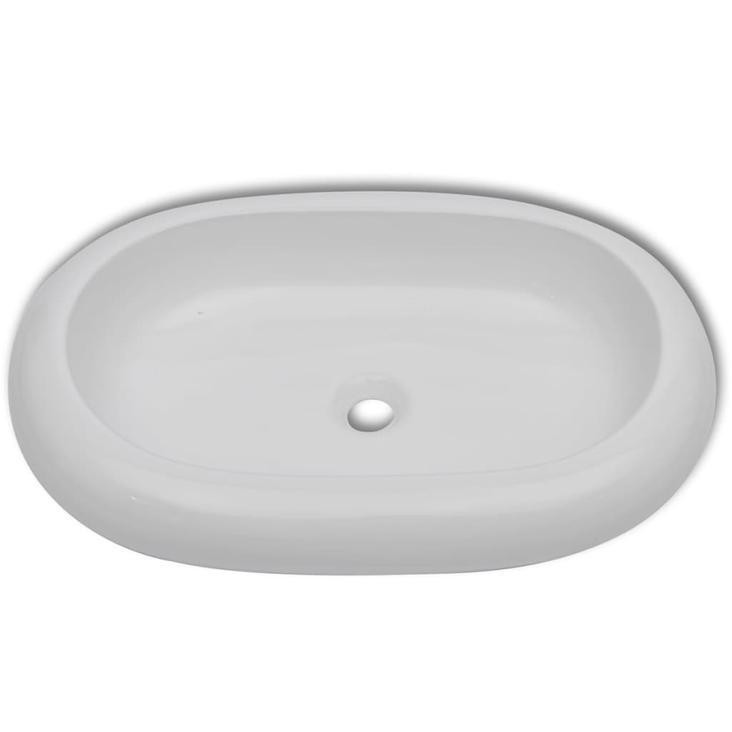 Bathroom Basin with Mixer Tap Ceramic Oval White