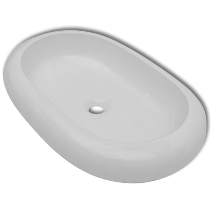 Bathroom Basin with Mixer Tap Ceramic Oval White