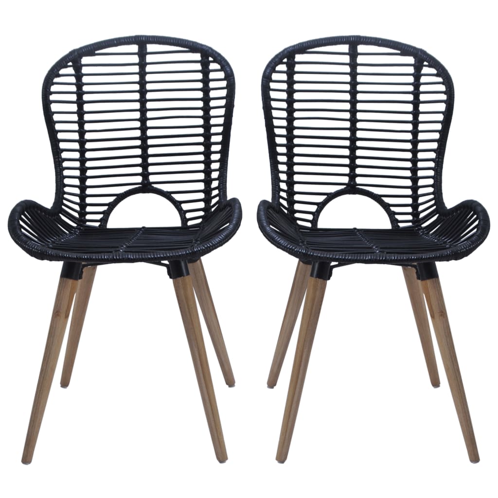 Dining Chairs 6 pcs Black Natural Rattan