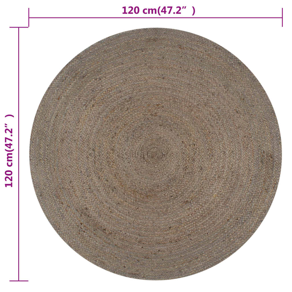 Handmade Rug Jute Round 120 cm Grey