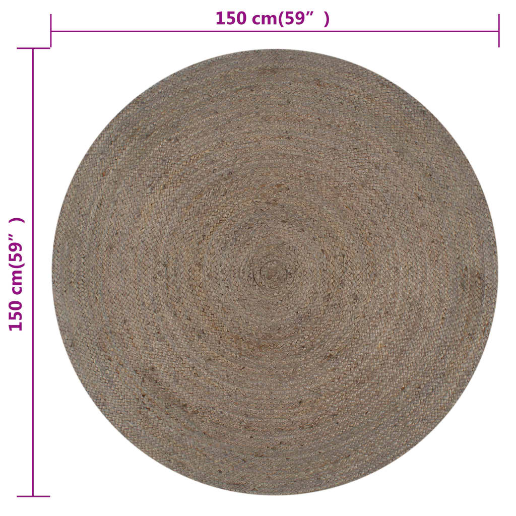 Handmade Rug Jute Round 150 cm Grey