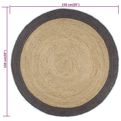 Handmade Rug Jute with Dark Grey Border 150 cm