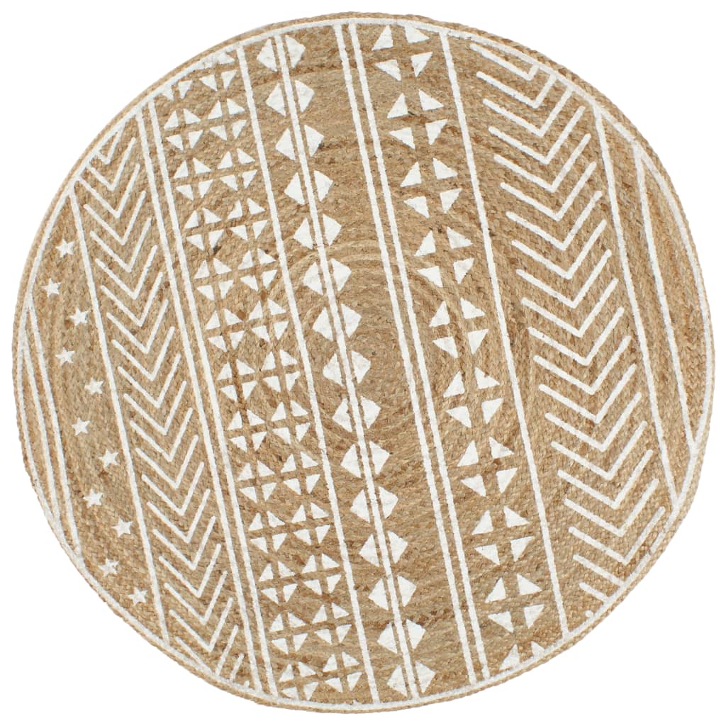 Handmade Rug Jute with White Print 90 cm