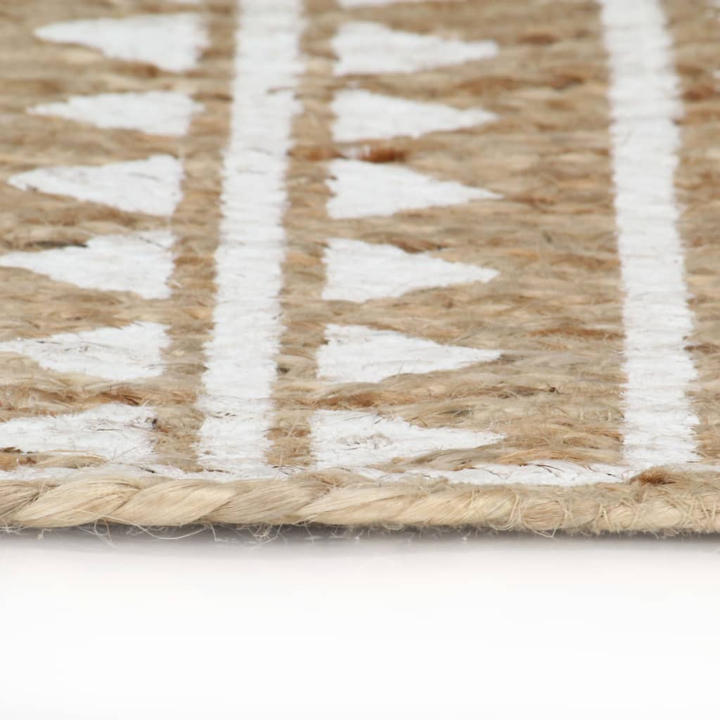 Handmade Rug Jute with White Print 90 cm