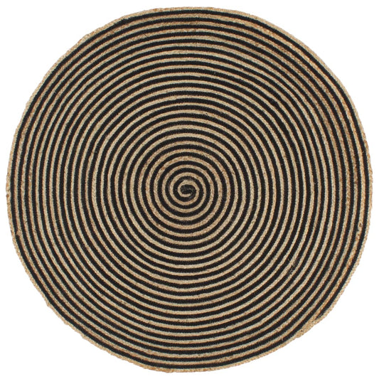 Handmade Rug Jute with Spiral Design Black 150 cm