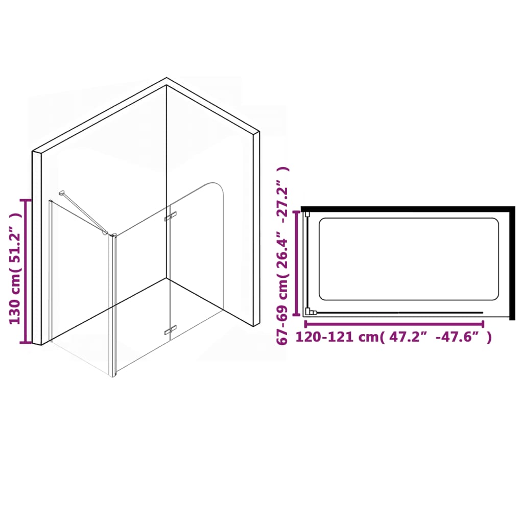 Bi-Folding Shower Enclosure ESG 120x68x130 cm