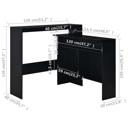 Bar Table with 2 Table Tops Black 130x40x120 cm