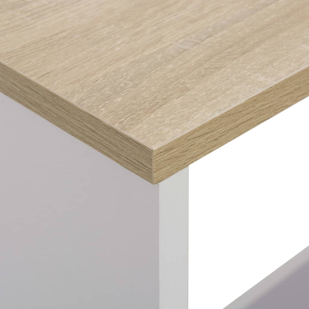 Bar Table with 2 Table Tops White and Oak 130x40x120 cm