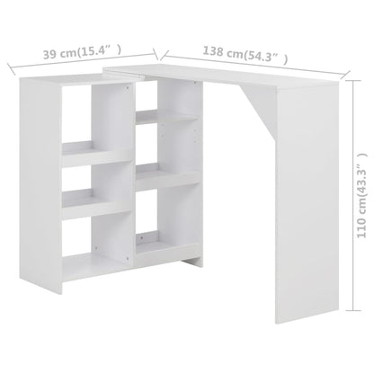 Bar Table with Moveable Shelf White 138x39x110 cm