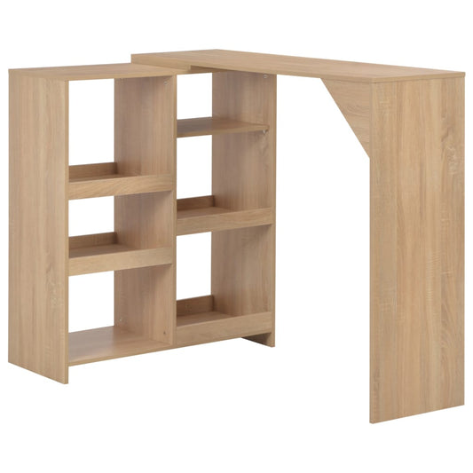 Bar Table with Moveable Shelf Oak 138x39x110 cm