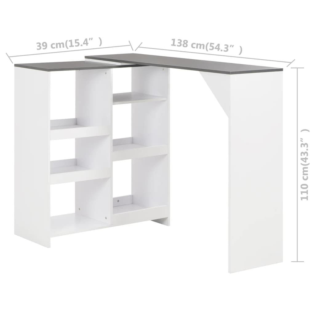 Bar Table with Moveable Shelf White 138x39x110 cm