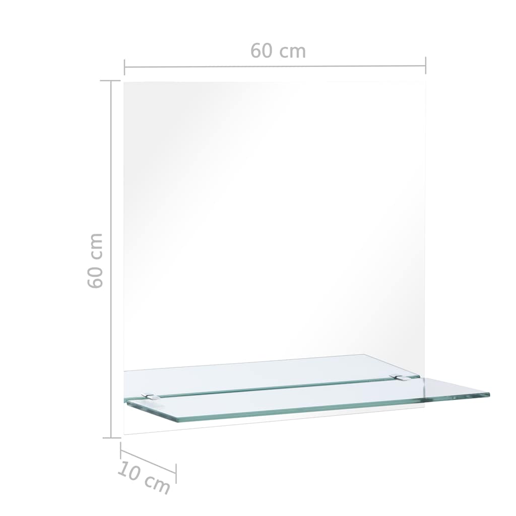 Wall Mirror with Shelf 60x60 cm Tempered Glass