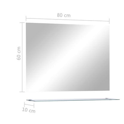 Wall Mirror with Shelf 80x60 cm Tempered Glass