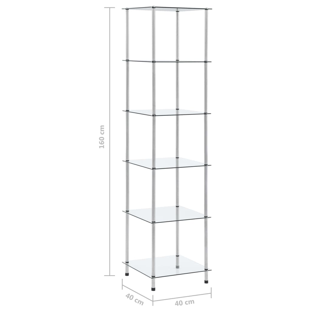 6-Tier Shelf Transparent 40x40x160 cm Tempered Glass