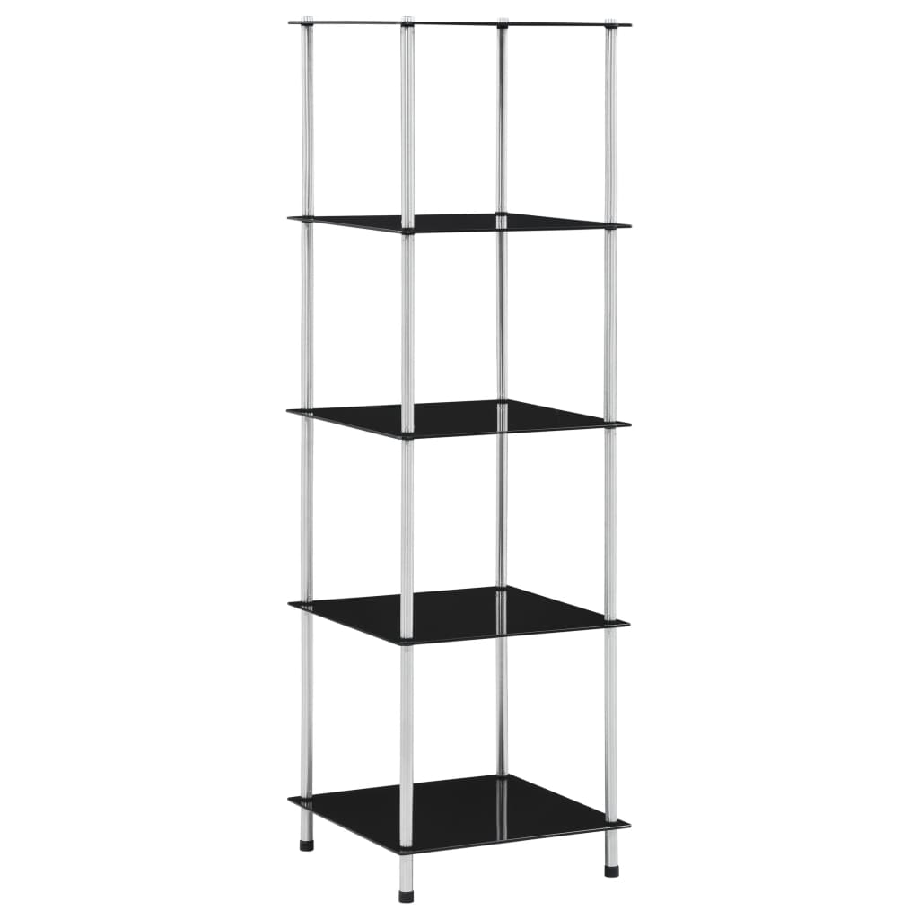 5-Tier Shelf Black 40x40x130 cm Tempered Glass