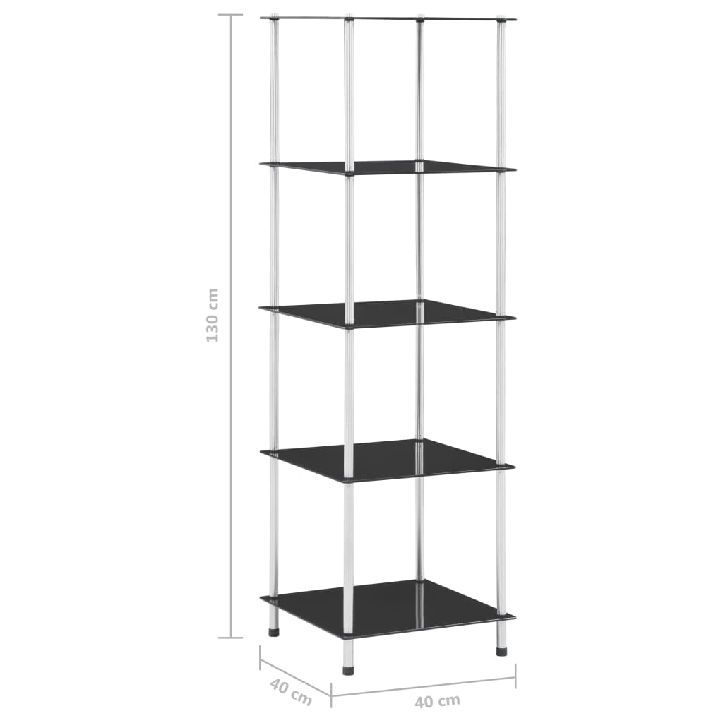 5-Tier Shelf Black 40x40x130 cm Tempered Glass