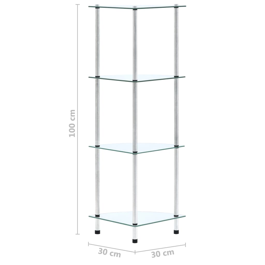 4-Tier Shelf Transparent 30x30x100 cm Tempered Glass