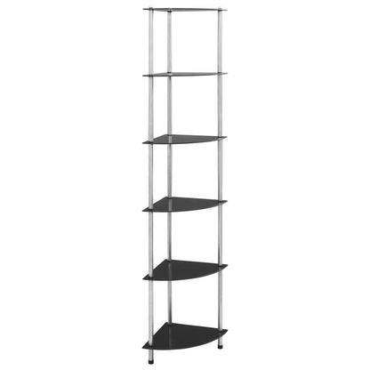 6-Tier Shelf Black 30x30x160 cm Tempered Glass