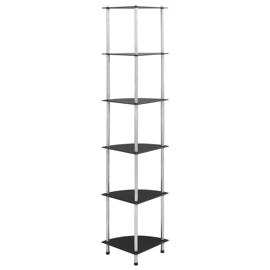 6-Tier Shelf Black 30x30x160 cm Tempered Glass