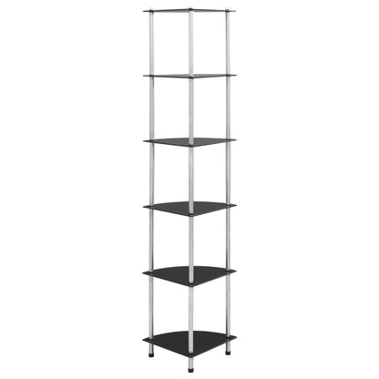 6-Tier Shelf Black 30x30x160 cm Tempered Glass