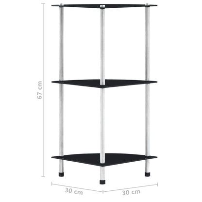 3-Tier Shelf Black 30x30x67 cm Tempered Glass