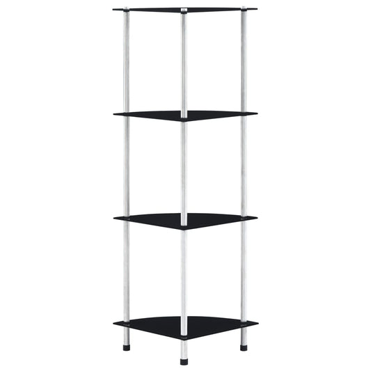 4-Tier Shelf Black 30x30x100 cm Tempered Glass