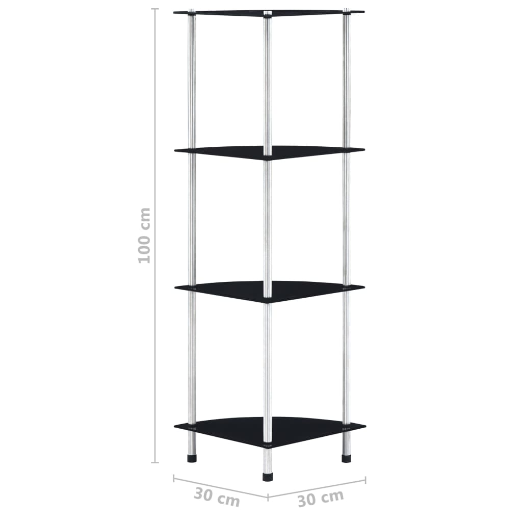 4-Tier Shelf Black 30x30x100 cm Tempered Glass