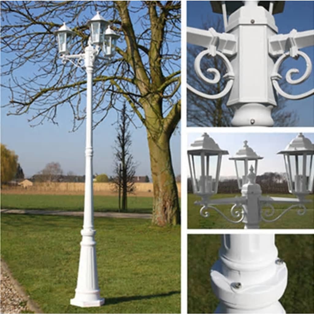 Garden Light Post 3-arms 215 cm White Aluminium