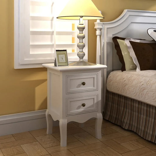 Nightstands 2 pcs with 2 Drawers MDF White