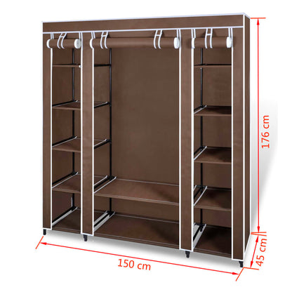 Fabric Wardrobe with Compartments and Rods 45x150x176 cm Brown