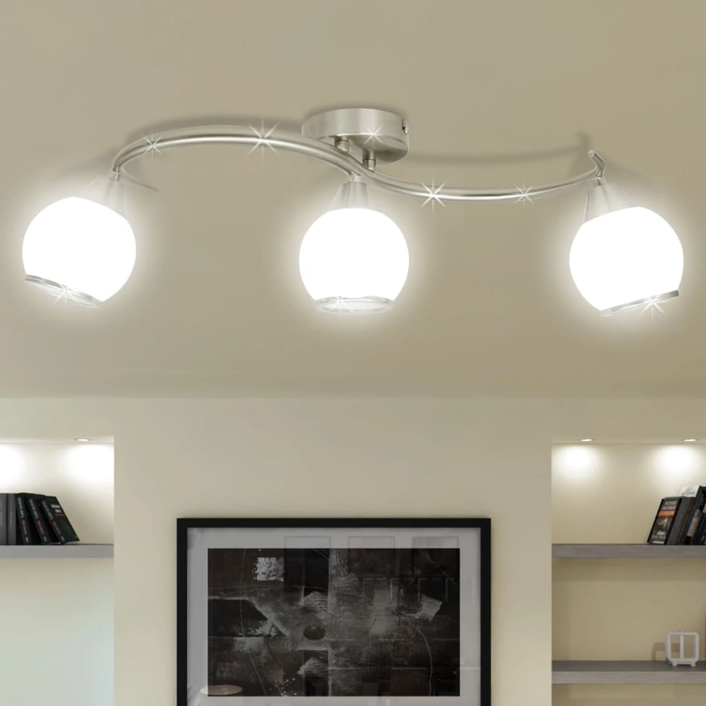 Ceiling Lamp with Glass Shades on Waving Rail for 3 E14 Bulb