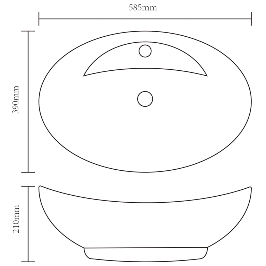 Luxury Ceramic Basin Oval with Overflow and Faucet Hole