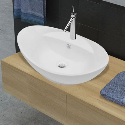 Luxury Ceramic Basin Oval with Overflow and Faucet Hole