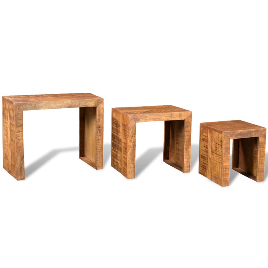 Nesting Table Set 3 Pieces Solid Mango Wood