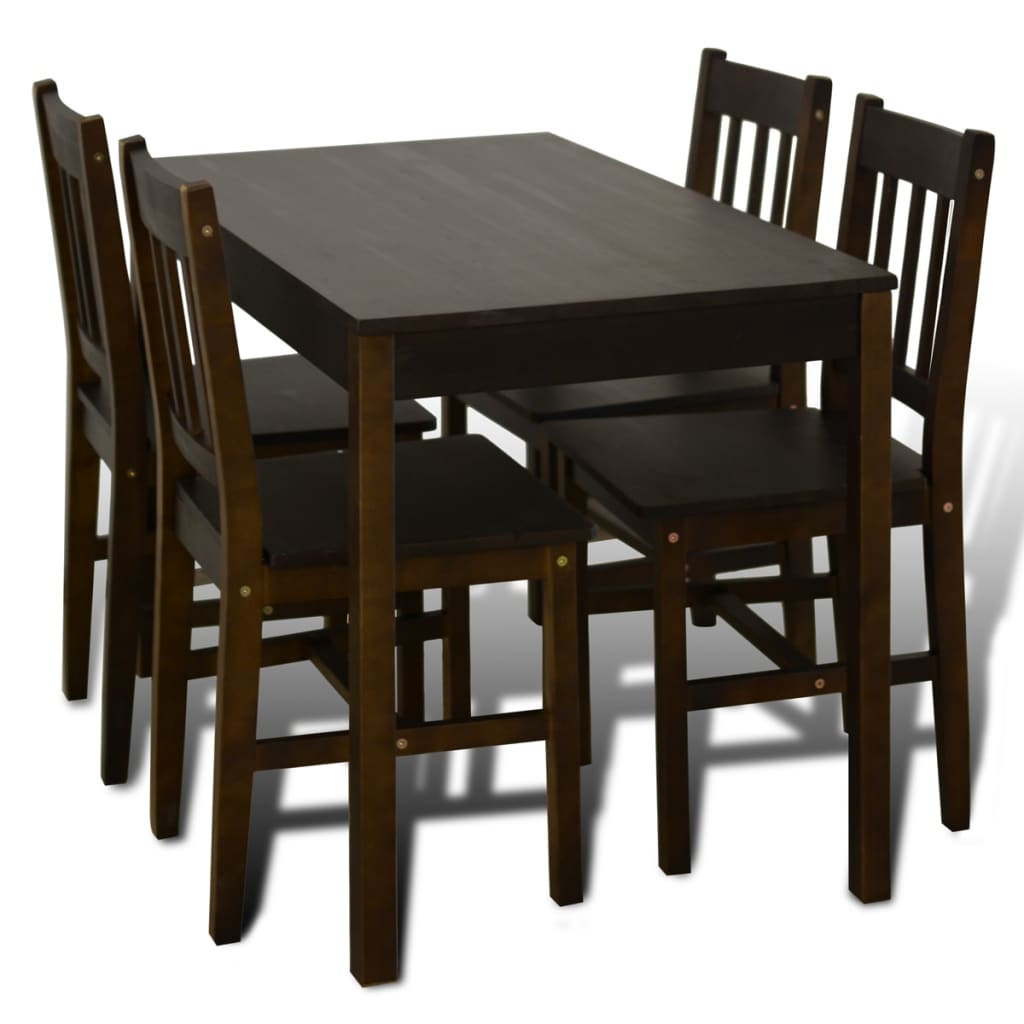 Dining Set 5 Pieces Pine Wood Brown