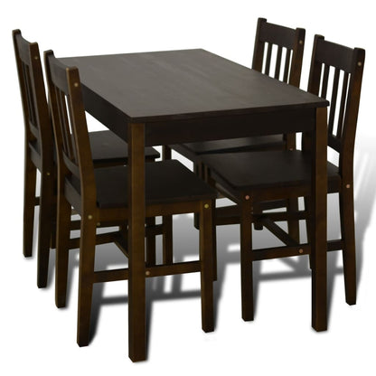 Dining Set 5 Pieces Pine Wood Brown