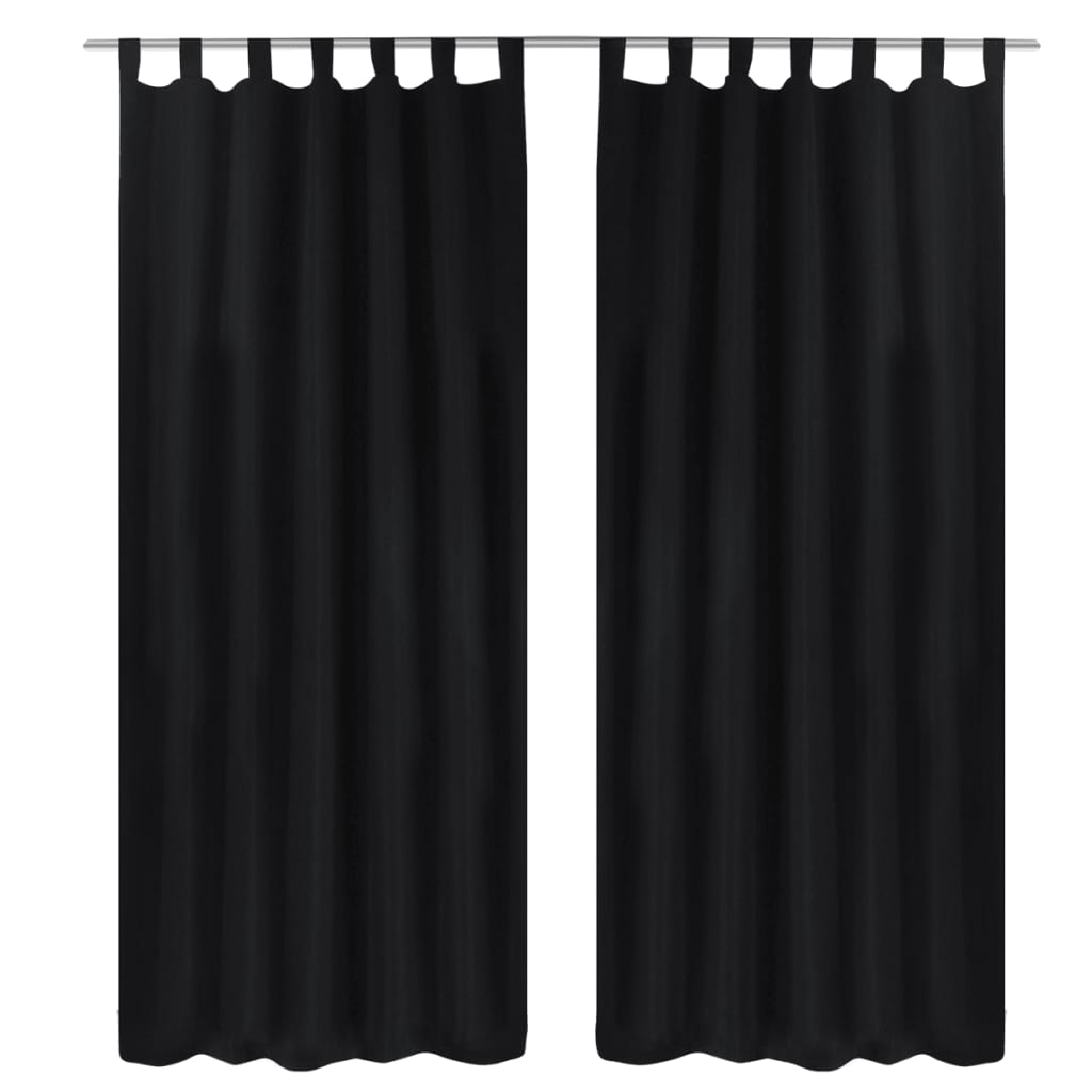 2 pcs Black Micro-Satin Curtains with Loops 140 x 245 cm