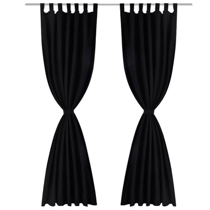 2 pcs Black Micro-Satin Curtains with Loops 140 x 245 cm