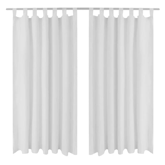 2 pcs White Micro-Satin Curtains with Loops 140 x 175 cm