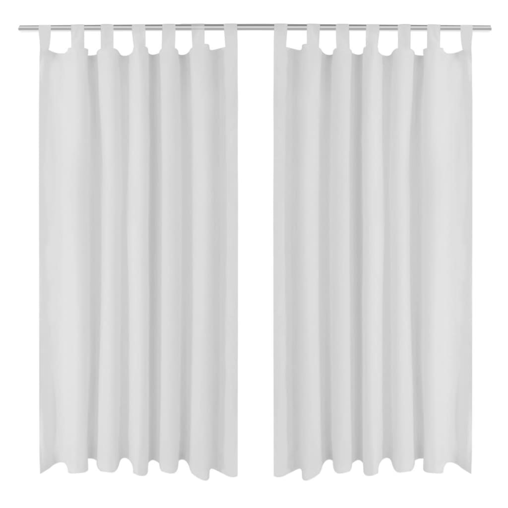 2 pcs White Micro-Satin Curtains with Loops 140 x 245 cm