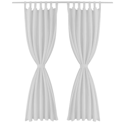 2 pcs White Micro-Satin Curtains with Loops 140 x 245 cm