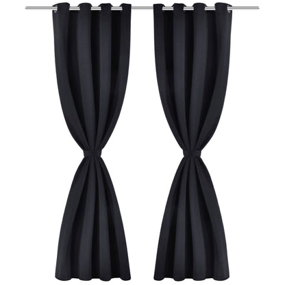 2 pcs Black Blackout Curtains with Metal Rings 135 x 245 cm