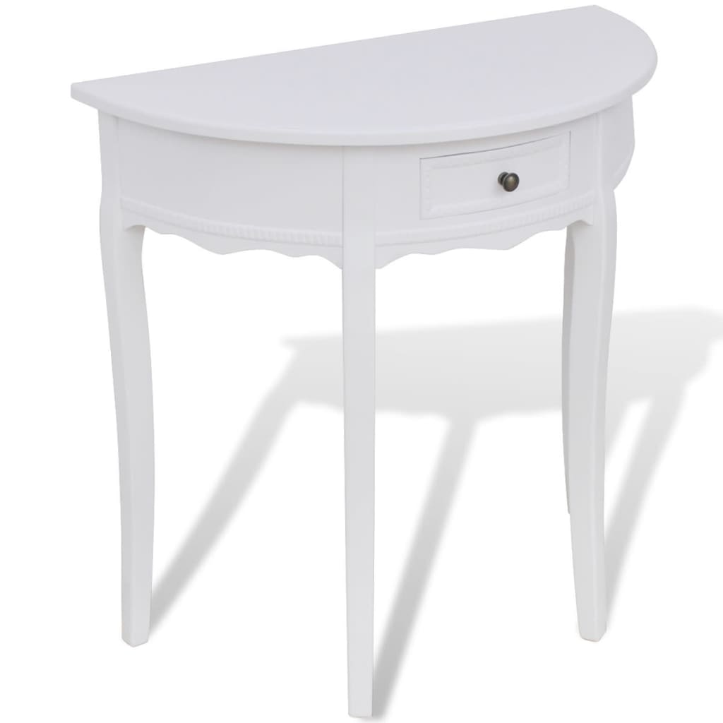 Console Table with Drawer Half-round White